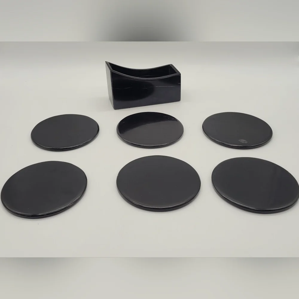 Black Marble Cocktail Drink Coasters With Holder set of 6​​​